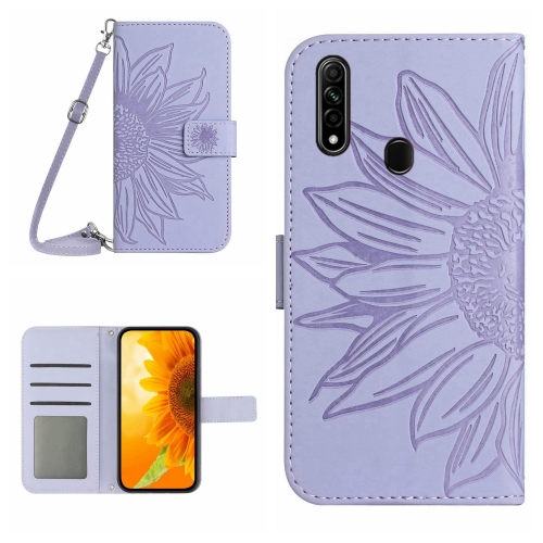 

For OPPO A8/A31 Skin Feel Sun Flower Pattern Flip Leather Phone Case with Lanyard(Purple)