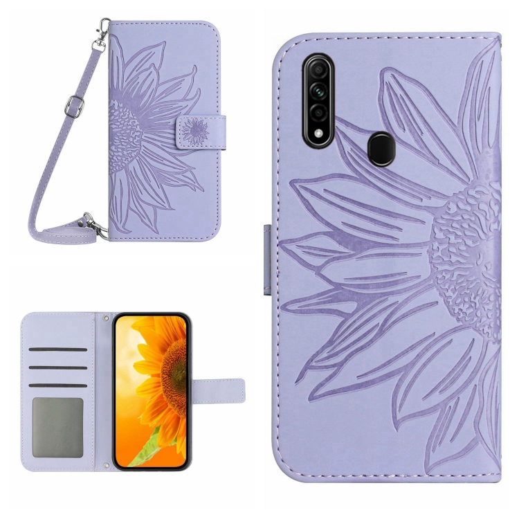 

For OPPO A8/A31 Skin Feel Sun Flower Pattern Flip Leather Phone Case with Lanyard(Purple)