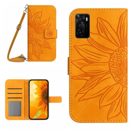 

For OPPO A55S Japan Edition Skin Feel Sun Flower Pattern Flip Leather Phone Case with Lanyard(Yellow)