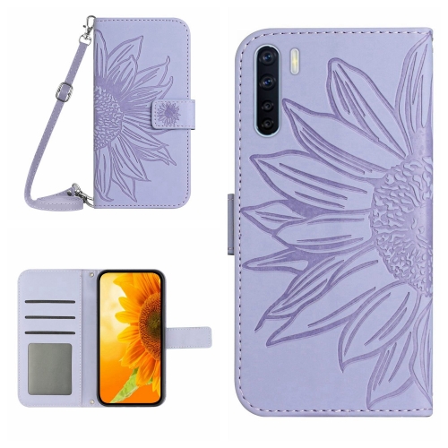 

For OPPO A91/Reno3 4G Global Skin Feel Sun Flower Pattern Flip Leather Phone Case with Lanyard(Purple)