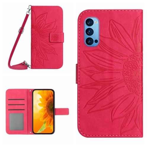 

For OPPO Reno4 Pro 5G Skin Feel Sun Flower Pattern Flip Leather Phone Case with Lanyard(Rose Red)