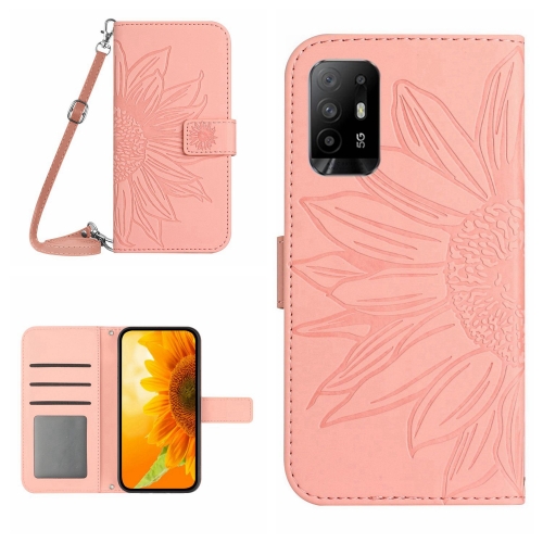 

For OPPO Reno5 Z/A94 5G/A95 5G Skin Feel Sun Flower Pattern Flip Leather Phone Case with Lanyard(Pink)