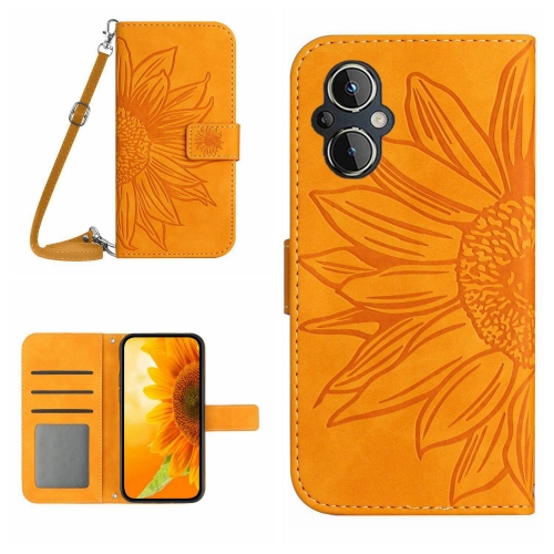 

For OPPO Reno7 Lite/Reno8 Lite/Reno7 Z 5G Skin Feel Sun Flower Pattern Flip Leather Phone Case with Lanyard(Yellow)