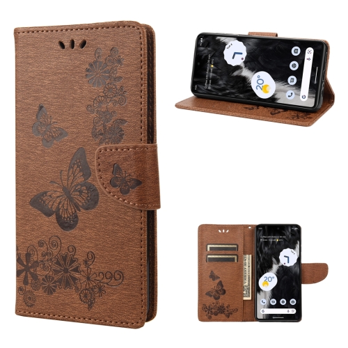 

For Google Pixel 7 5G Butterfly Embossed Horizontal Flip Leather Phone Case(Brown)