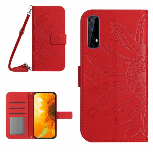 

For Realme 7/Narzo 20 Pro Skin Feel Sun Flower Pattern Flip Leather Phone Case with Lanyard(Red)