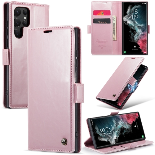 

For Samsung Galaxy S22 Ultra 5G CaseMe 003 Crazy Horse Texture Leather Phone Case(Rose Gold)
