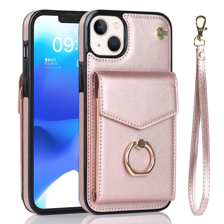 

For iPhone 14 Plus Anti-theft RFID Card Slot Phone Case(Rose Gold)