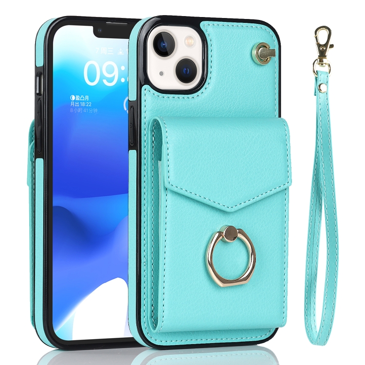 

For iPhone 14 Plus Anti-theft RFID Card Slot Phone Case(Mint Green)