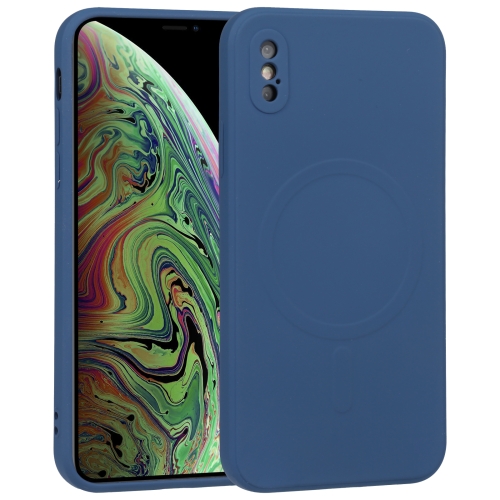 

For iPhone XS Max Liquid Silicone Full Coverage Shockproof Magsafe Phone Case(Dark Blue)