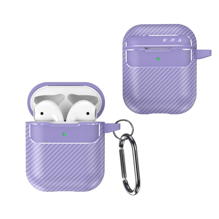 

For AirPods 1 / 2 Carbon Fiber Texture Anti-fall Earphone Protective Case(Purple)