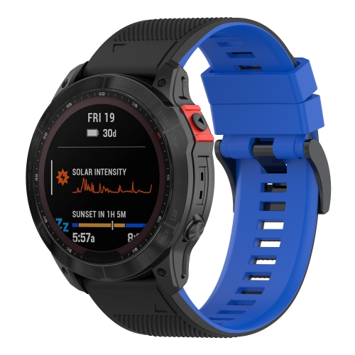 

For Garmin Fenix 7 Two-color Silicone Watch Band(Black Blue)