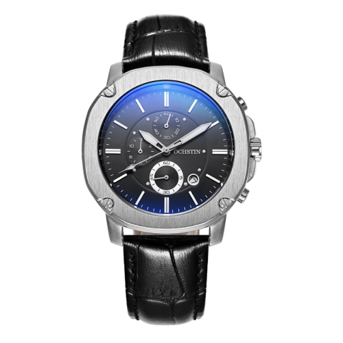 

Ochstin 5039C Multifunctional Business Men Watch Luminous Waterproof Leather Quartz Watch(Silver+Silver+Black)
