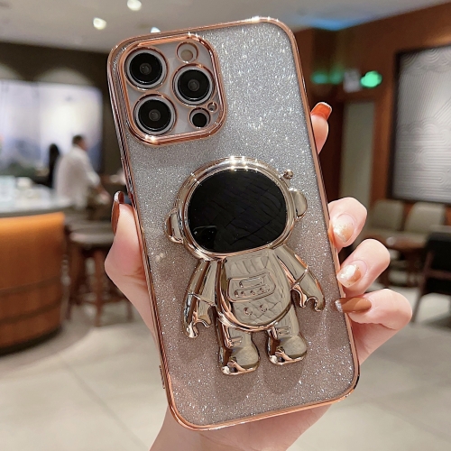 

For iPhone 13 Astronaut Holder Gradient Glitter Powder Phone Case(Gold)