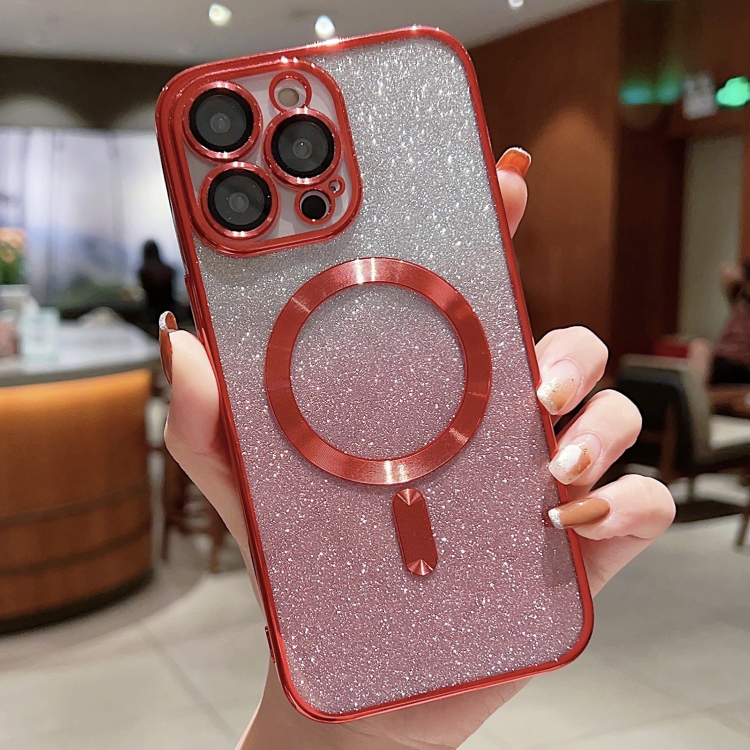 

For iPhone 13 Electroplating Magsafe Gradient Glitter Powder Phone Case(Red)