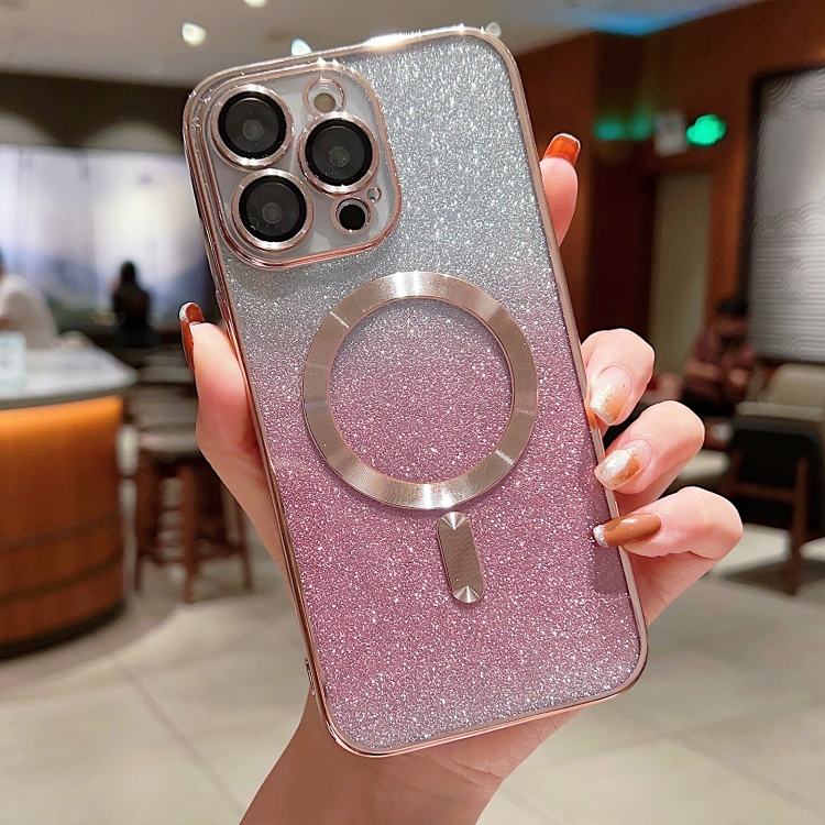 

For iPhone 13 Pro Max Electroplating Magsafe Gradient Glitter Powder Phone Case(Pink)
