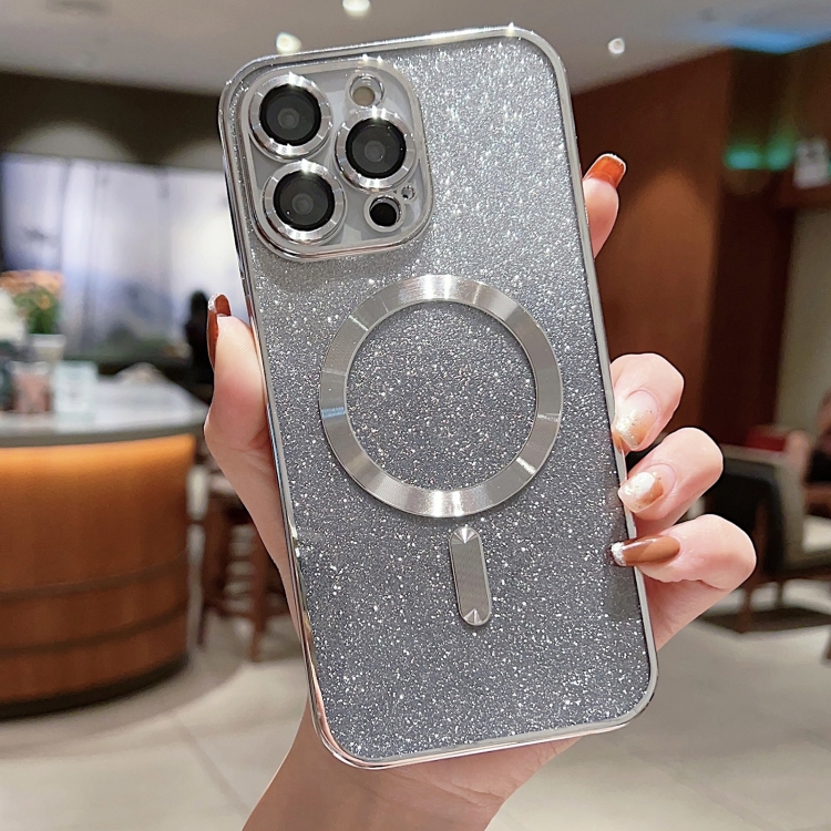 

For iPhone 12 Pro Max Electroplating Magsafe Gradient Glitter Powder Phone Case(Silver)