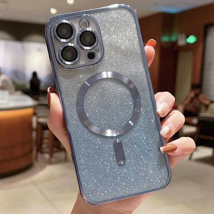 

For iPhone 12 Pro Max Electroplating Magsafe Gradient Glitter Powder Phone Case(Sierra Blue)