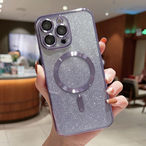 

For iPhone 11 Pro Max Electroplating Magsafe Gradient Glitter Powder Phone Case(Light Purple)