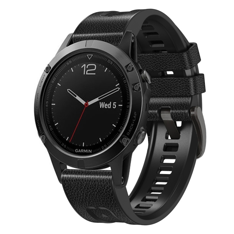 

For Garmin Fenix 7 Quick Release Silicone Leather Watch Band(Black)