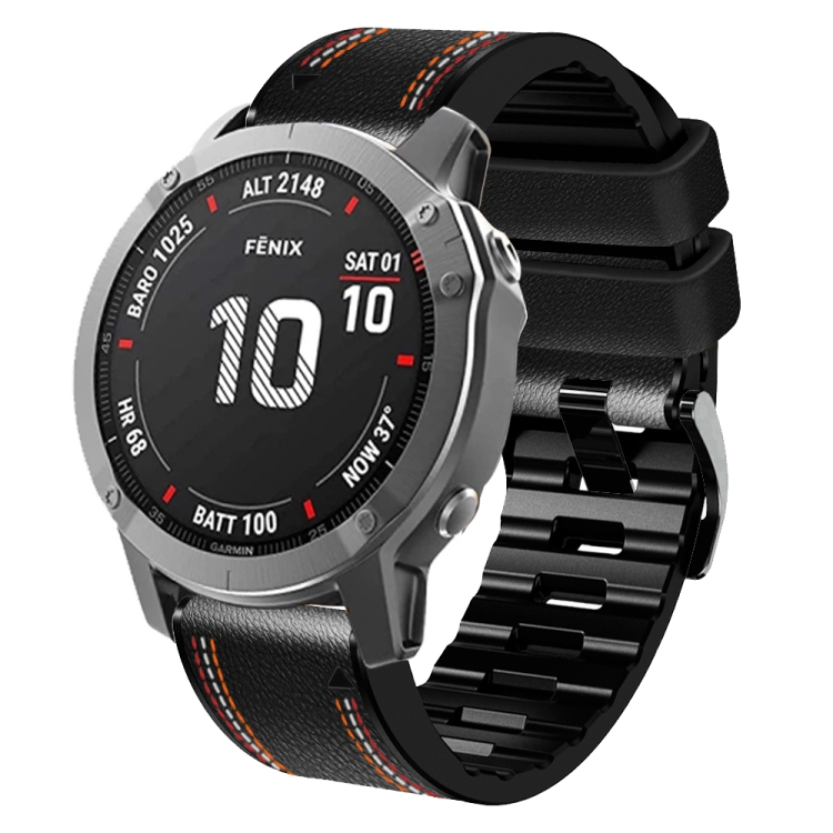 For Garmin Fenix Tricolor Stitching Silicone Leather Watch Band
