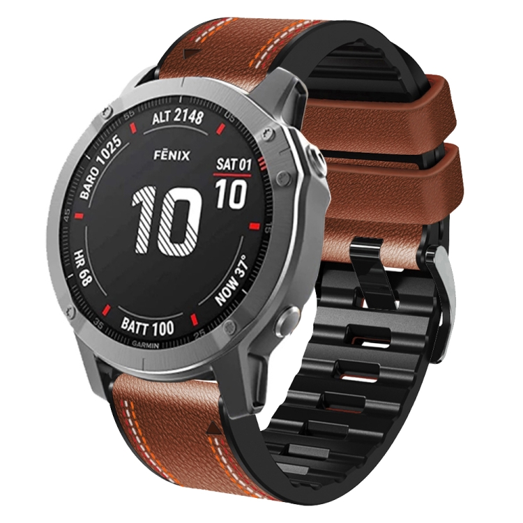 

For Garmin Fenix 7 Tricolor Stitching Silicone Leather Watch Band(Brown)