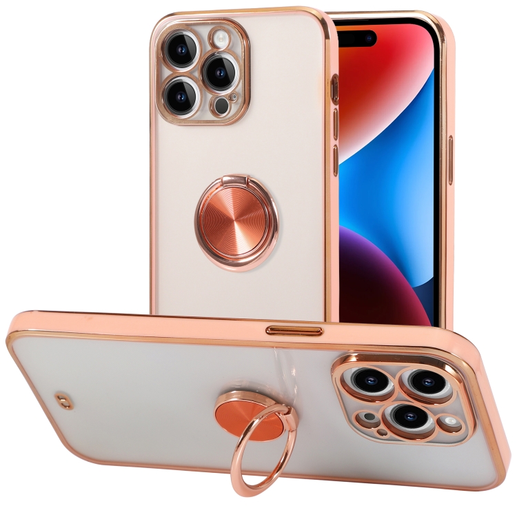 

For iPhone 14 Two Color Electroplating Ring Holder Phone Case(Pink)