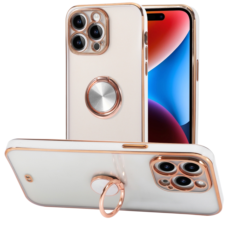 

For iPhone 13 Pro Two Color Electroplating Ring Holder Phone Case(White)