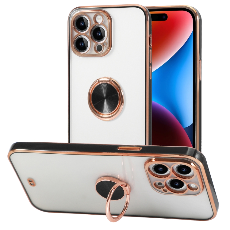 

For iPhone 13 Pro Max Two Color Electroplating Ring Holder Phone Case(Black)
