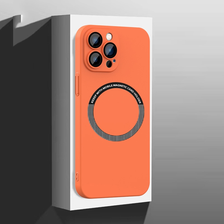

For iPhone 14 All-Inclusive Frosted Magsafe PC Phone Case with Lens Film(Orange)