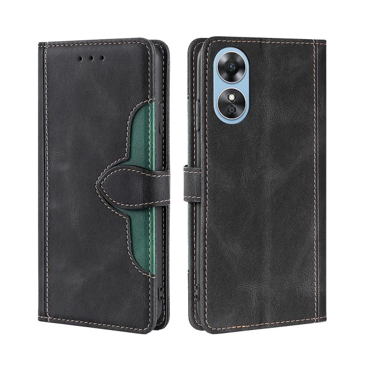 

For OPPO A17 Skin Feel Magnetic Buckle Leather Phone Case(Black)