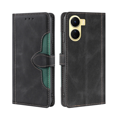 

For vivo Y16 4G/Y02s 4G Skin Feel Magnetic Buckle Leather Phone Case(Black)