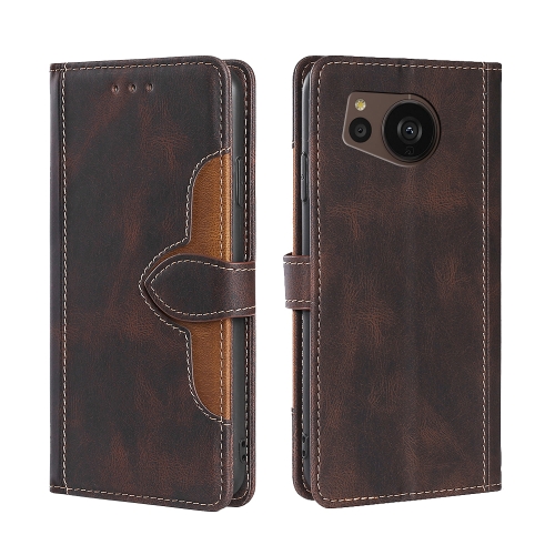 

For Sharp Aquos sense7 plus Skin Feel Magnetic Buckle Leather Phone Case(Brown)