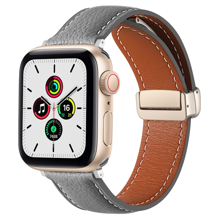 Folding Buckle Genuine Leather Watch Band for Apple Watch
