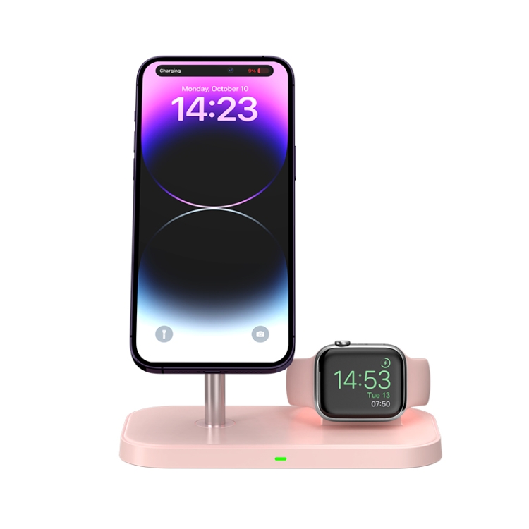 

WA21 2 in 1 Magnetic Wireless Charger Phone Holder for iPhone 12 / 13 / 14 Series Phones & AirPods(Pink)