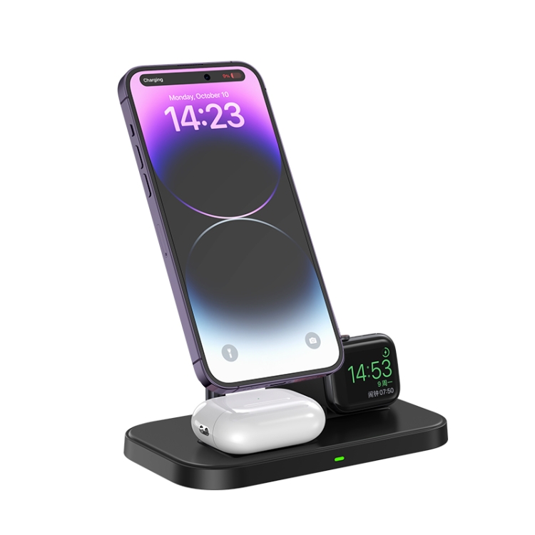 

WA22 3 in 1 Magnetic Wireless Charger Phone Holder for iPhone 12 / 13 / 14 / 15 Series Phones & AirPods(Black)