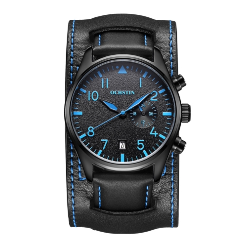 

Ochstin 7228 Multifunctional Business Leather Wrist Wrist Waterproof Quartz Watch(Black+Blue)