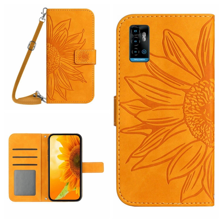 

For ZTE Blade A71 Skin Feel Sun Flower Pattern Flip Leather Phone Case with Lanyard(Yellow)