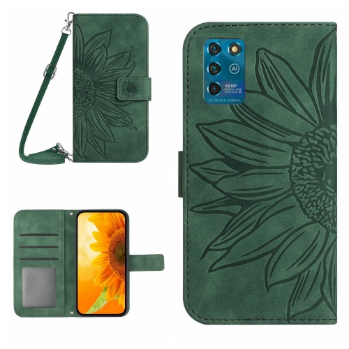 

For ZTE Blade V30 Vita Skin Feel Sun Flower Pattern Flip Leather Phone Case with Lanyard(Green)