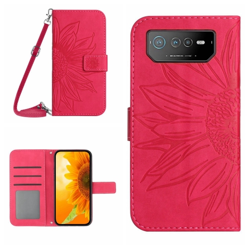 

For Asus ROG Phone 6 Skin Feel Sun Flower Pattern Flip Leather Phone Case with Lanyard(Rose Red)