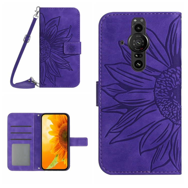 

For Sony Xperia Pro-I Skin Feel Sun Flower Pattern Flip Leather Phone Case with Lanyard(Dark Purple)
