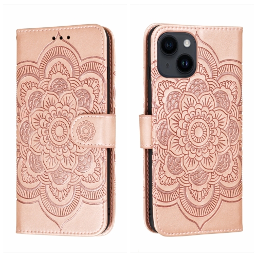 

For iPhone 14 / 13 Sun Mandala Embossing Leather Phone Case(Rose Gold)