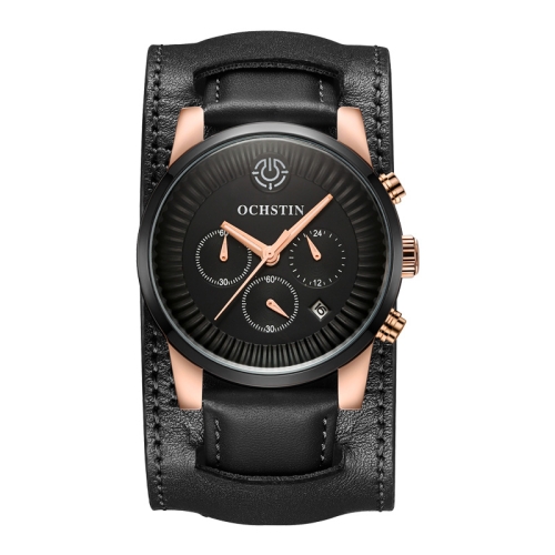 

Ochstin 7232 Multifunctional Business Leather Wrist Wrist Waterproof Quartz Watch(Rose Gold+Black)