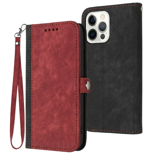 

For iPhone 14 Pro Side Buckle Double Fold Hand Strap Leather Phone Case(Red)