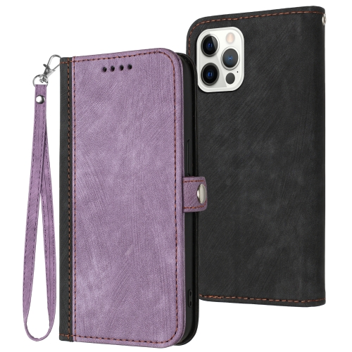 

For iPhone 12 Pro Max Side Buckle Double Fold Hand Strap Leather Phone Case(Purple)