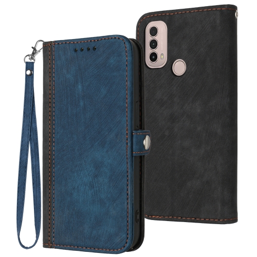 

For Motorola Moto E30 / E40 Side Buckle Double Fold Hand Strap Leather Phone Case(Royal Blue)