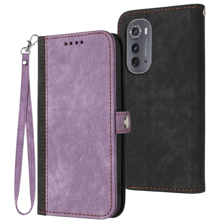 

For Motorola Edge 2022 Side Buckle Double Fold Hand Strap Leather Phone Case(Purple)
