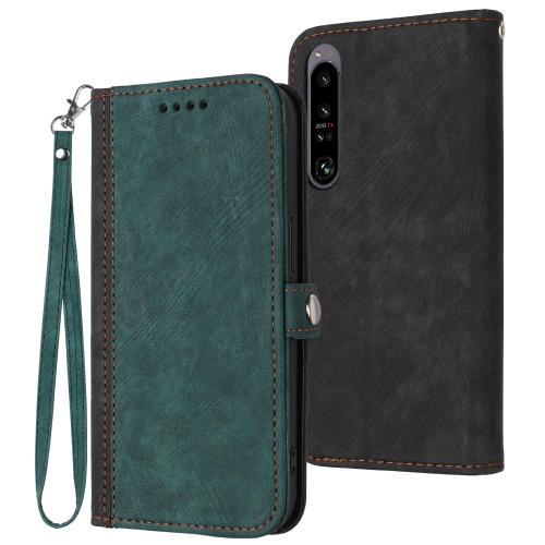 For Sony Xperia 1 IV Side Buckle Double Fold Hand Strap Leather Phone Case(Dark Green)
