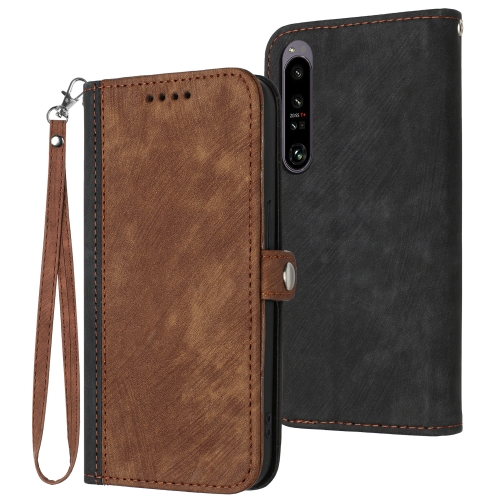 For Sony Xperia 1 IV Side Buckle Double Fold Hand Strap Leather Phone Case(Brown)