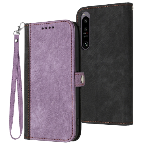 For Sony Xperia 1 IV Side Buckle Double Fold Hand Strap Leather Phone Case(Purple)