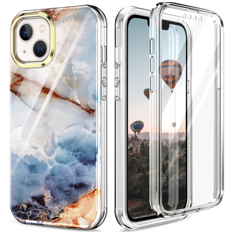 

For iPhone 14 360 Full Body Painted Clear Phone Case(Marble L07)